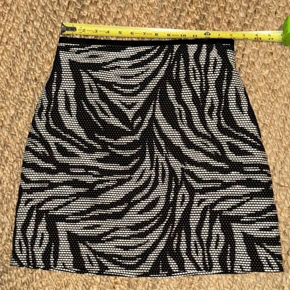 H&M woven black/white zebra print mini skirt back zip leather trim. EUC SZ 8 - Picture 2 of 6